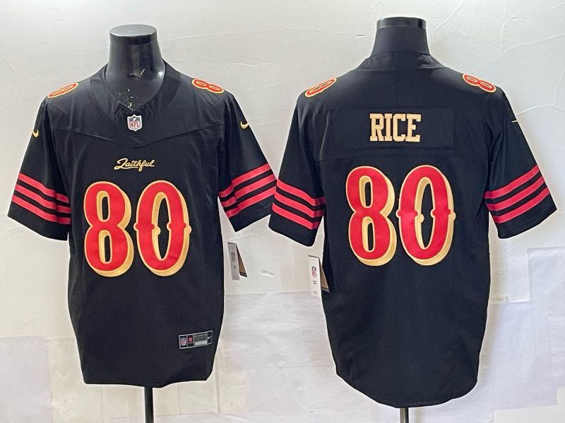 Men 2025 San Francisco 49ers #80 Rice black 5th generation Nike Limited NFL Jersey style  001
